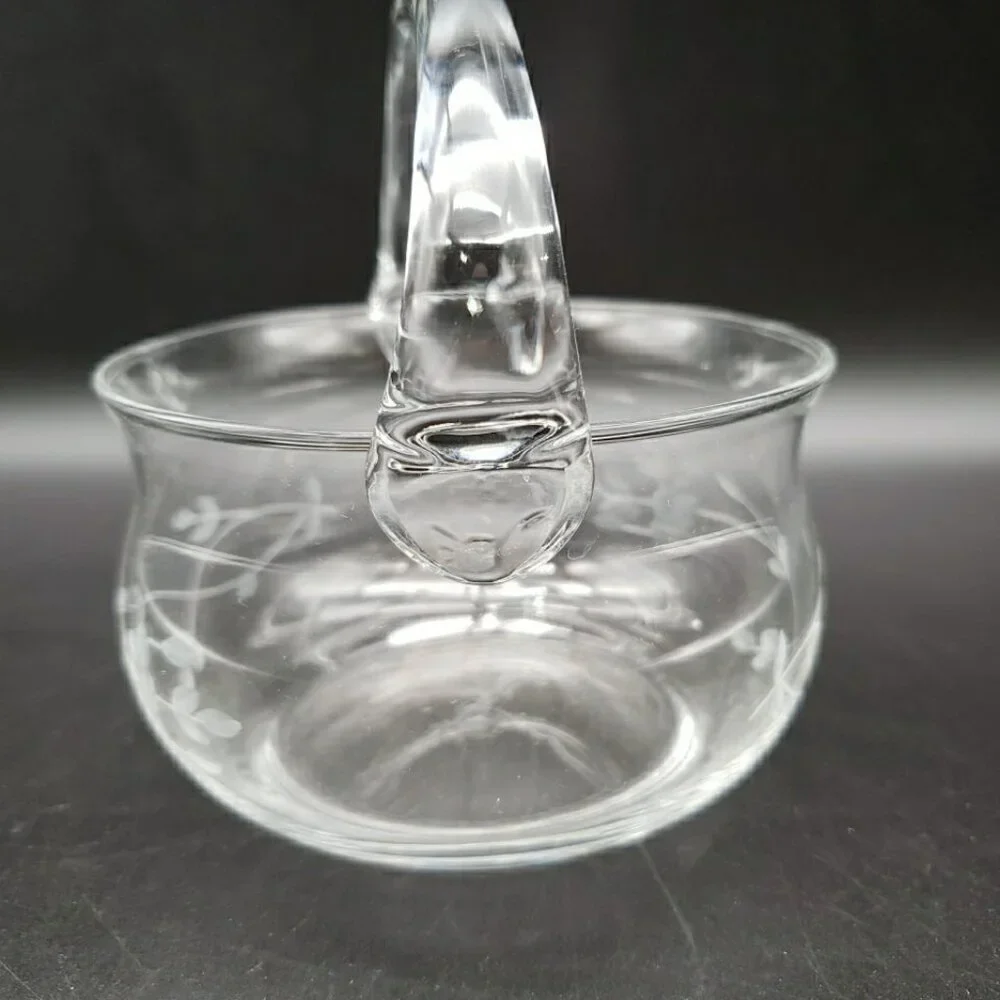 Princess House #685 Heritage Crystal Handled Basket 5" Clear Blown Glass VTG - Picture 4 of 11